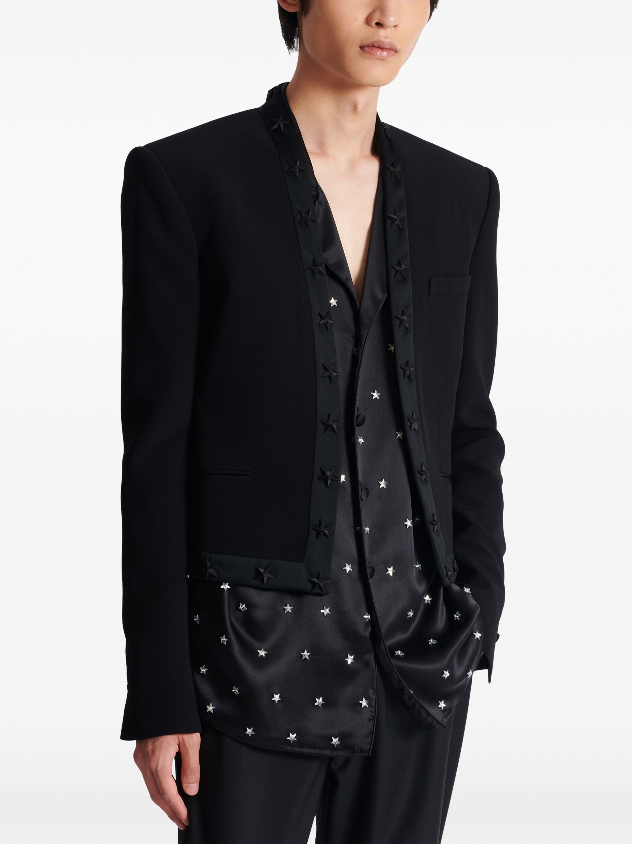 Balmain o1s1wg110125 Spencer Star-Embroidered Jacket in Black Size US L / EU 52-54 / 3 - 5 Thumbnail