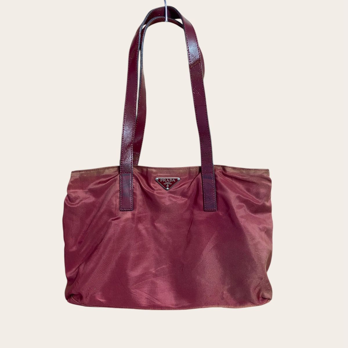 Prada Prada Burgundy Nylon Tote Bag | Leather Handles Size ONE SIZE - 10 Thumbnail