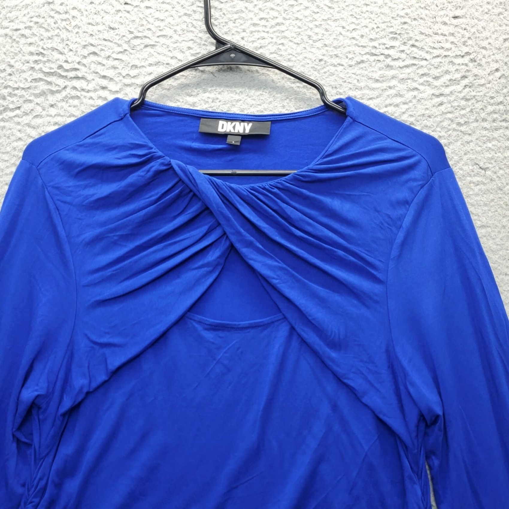 DKNY DKNY Blouse Top Womens Size L Blue Ruched Pleated Stretch Neck Round Casual Shirt Size L / US 10 / IT 46 - 4 Thumbnail