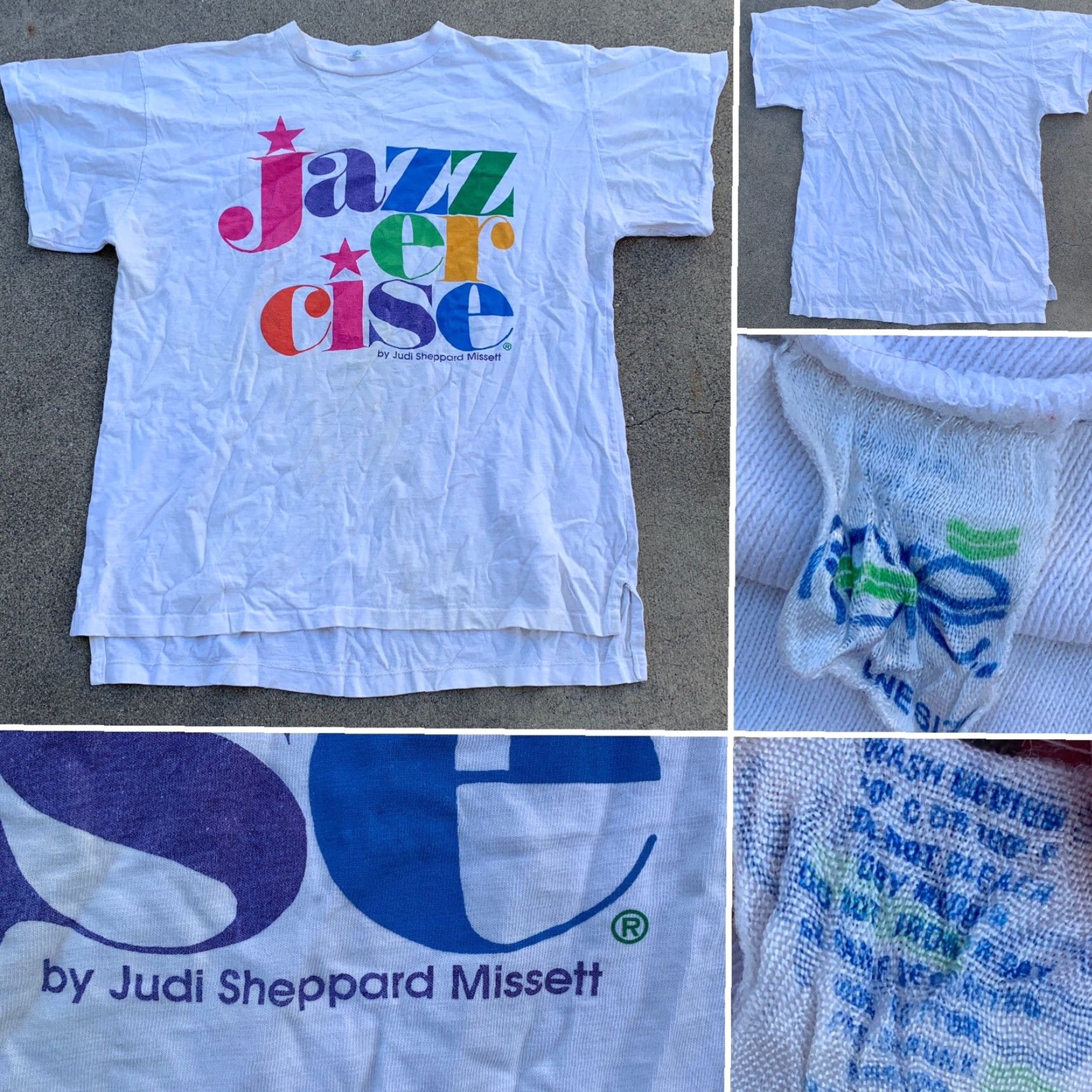 Vintage VINTAGE Jazzercise T-Shirt 80s 1980s One Size USA Alore White 100% Cotton Graphic Sportswear/Beach Men’s Women’s? Size ONE SIZE - 2 Thumbnail