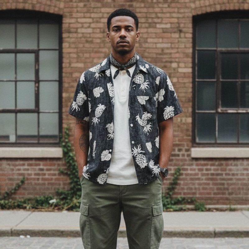Engineered Garments NY Pineapple Aloha Camp Shirt Black