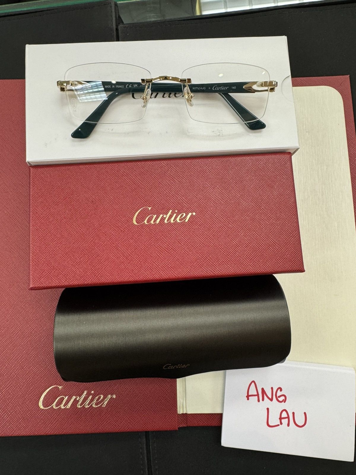Cartier RARE Cartier Green Acetate Glasses Gold Rimless C Decor Size ONE SIZE - 1 Thumbnail