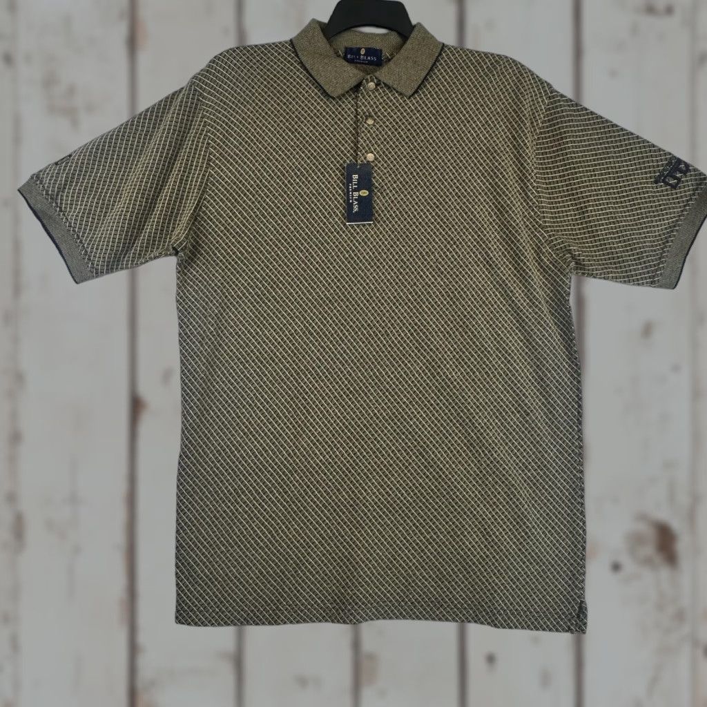 Bill Blass Bill Blass Polo Shirt Mens L Geometric Beige Navy Pattern Classic Casual 100% Cotton Polo Mens Size US L / EU 52-54 / 3 - 1 Thumbnail