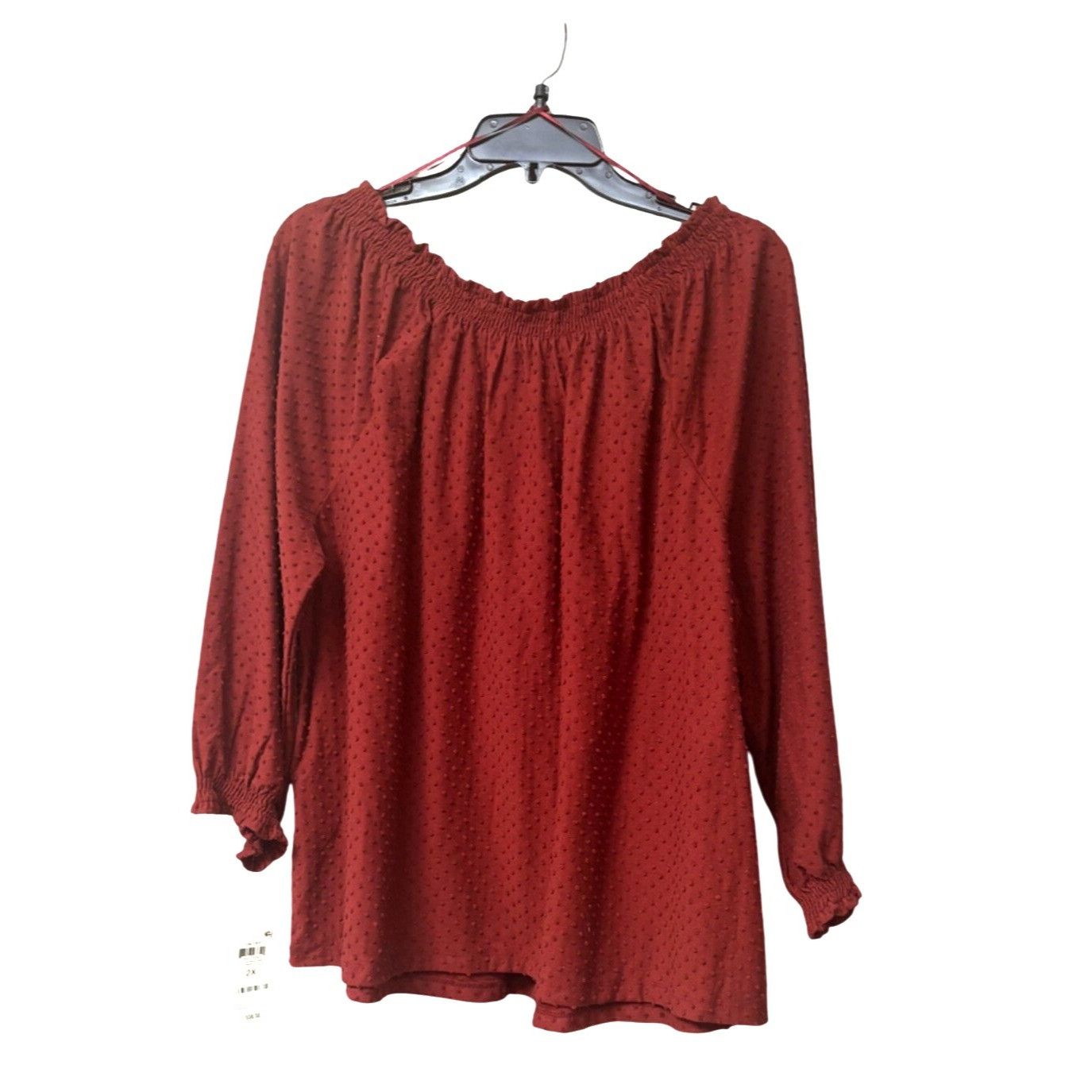 Style & Co Style Co Plus Size Off-the-Shoulder Swiss Dot Top, Merlot, S Size ONE SIZE - 4 Thumbnail