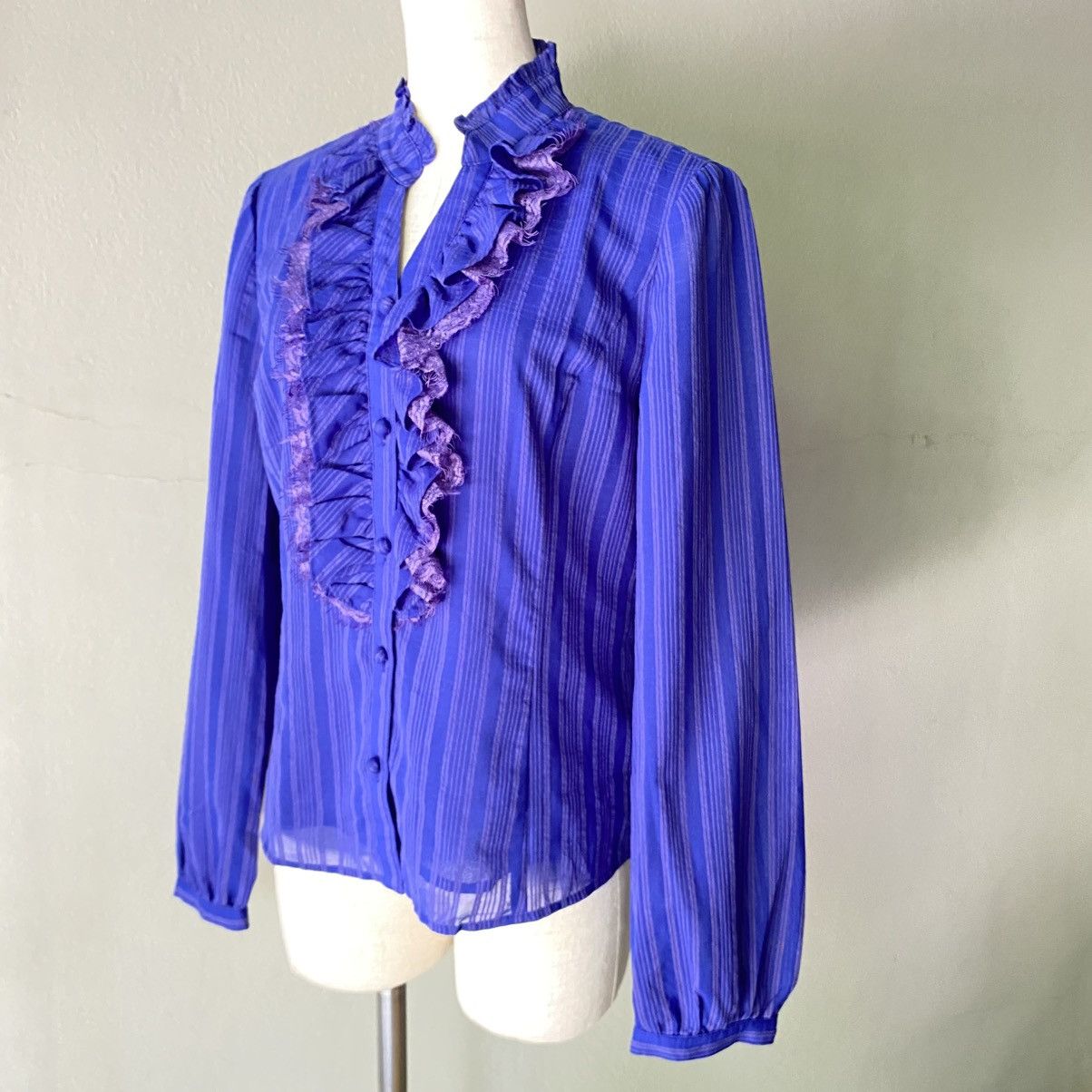 Pierre Cardin Pierre Cardin Purple Sheer Ruffle Blouse Size M / US 6-8 / IT 42-44 - 16 Thumbnail
