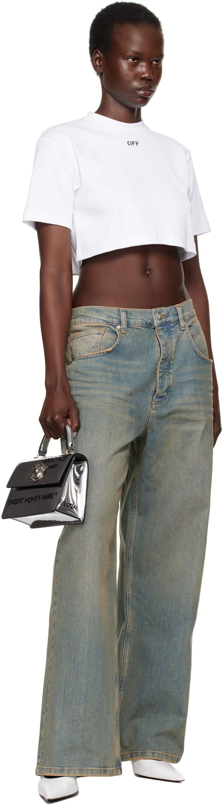 Off-White o1mle0425 Off Stamp Rib Cropped T-Shirt in White Size XS / US 0-2 / IT 36-38 - 5 Thumbnail