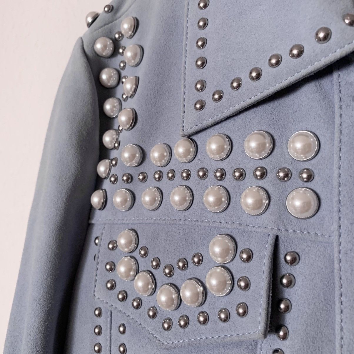 Rebecca Minkoff Periwinkle Pearl studded goat leather trucker jacket Size XS / US 0-2 / IT 36-38 - 4 Thumbnail