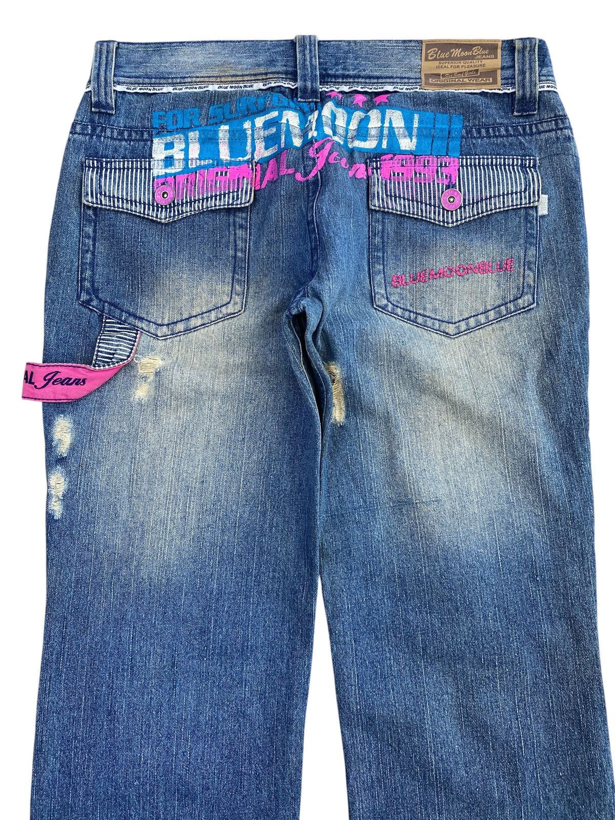 Japanese Brand Blue Moon Faded Wash Ripped Style Back Carpenter Jeans Size US 33 - 4 Thumbnail