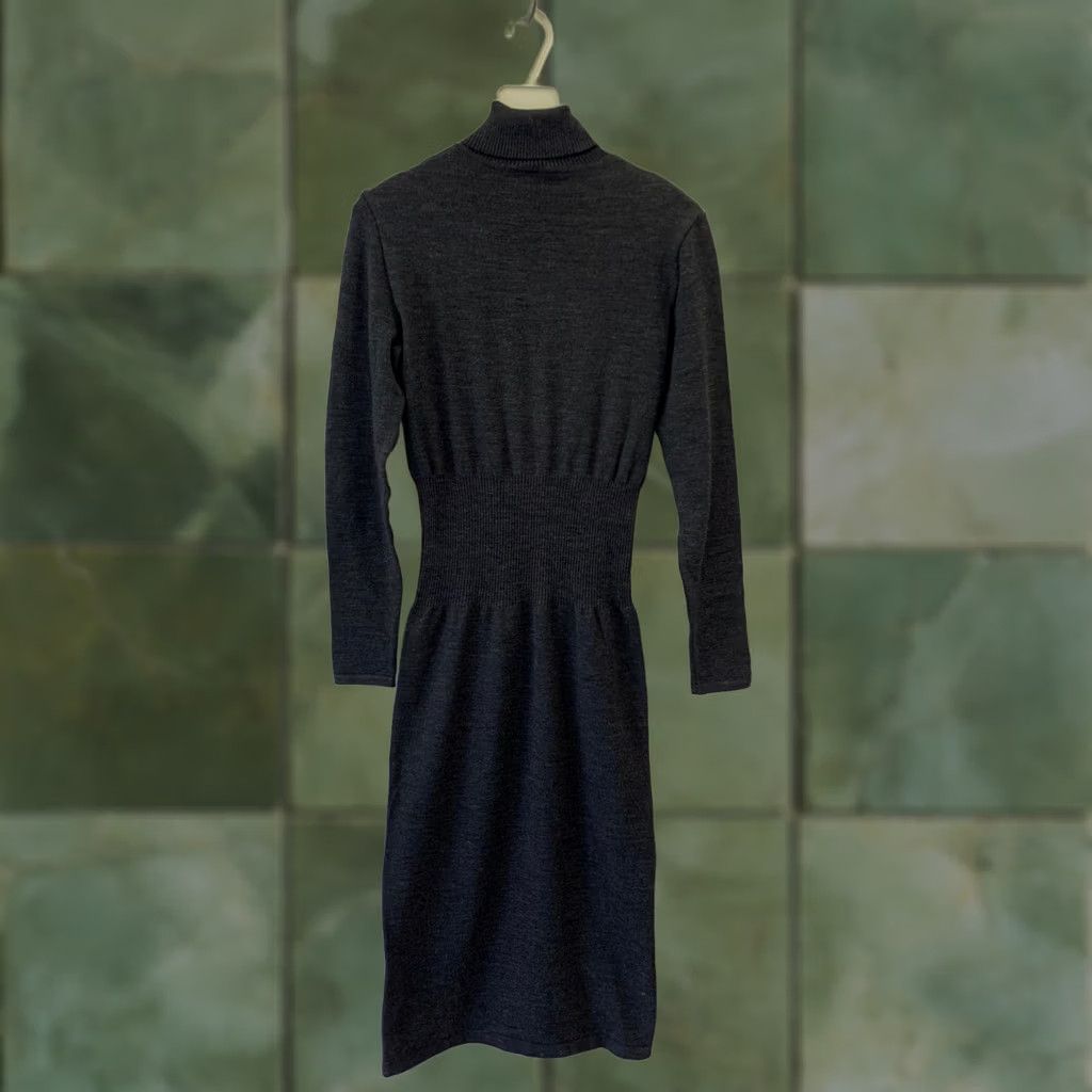 Wolford VINTAGE Wolford Merino Wool Blend Dress S Charcoal Gray Turtleneck Ribbed Knit Midi #221 Size S / US 4 / IT 40 - 1 Thumbnail