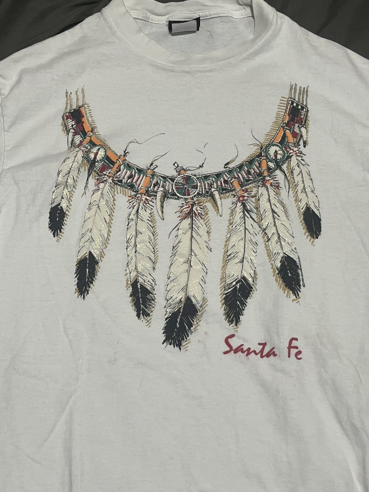 Vintage 90s Vintage White Santa Fe Feather Tee Size US L / EU 52-54 / 3 - 3 Thumbnail