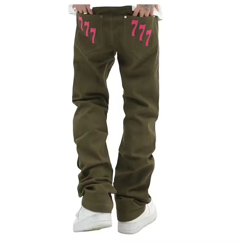 Japanese Brand × Jean 777 Embroidery Khaki Denim Jeans Size US 32 / EU 48 - 1 Thumbnail