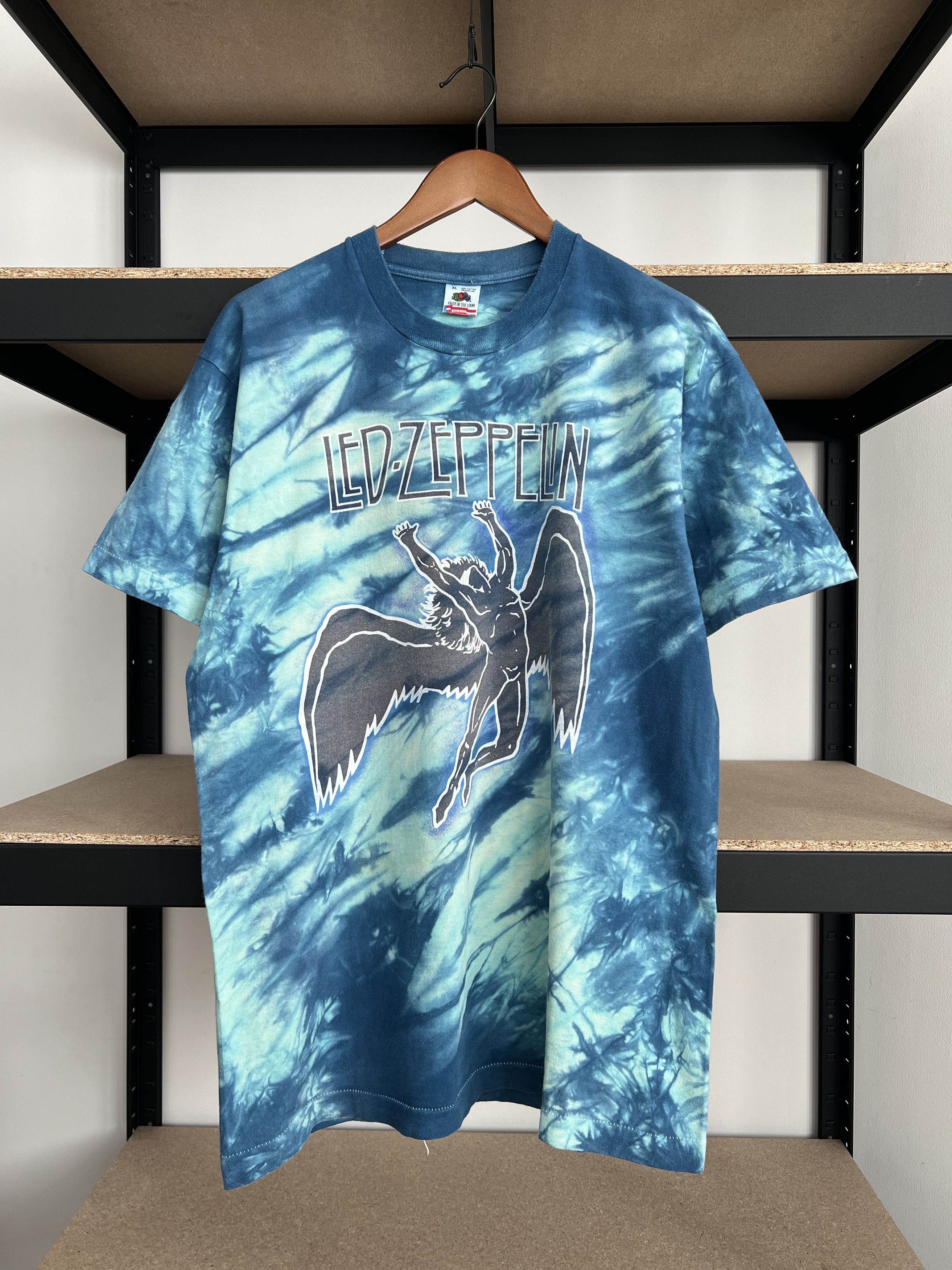 image of Band Tees x Rock T Shirt Vintage 1984 Led Zeppelin Rock Band 80's 90's Tie Dye T-Shirt (Size XL)