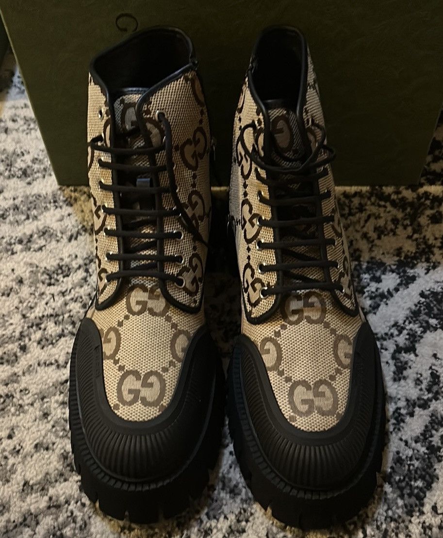 Gucci Gucci Monogram Jumbo Maxi GG Lace Up Boots Camel Black Size US 11.5 / EU 44-45 - 3 Thumbnail
