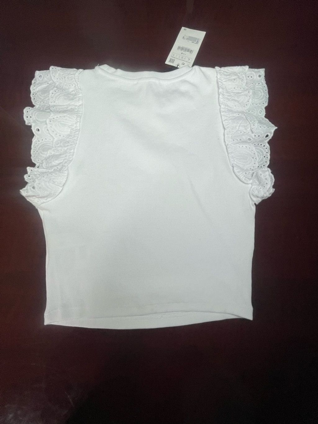 Zara ZARA White Ribbed Eyelet Sleeve Top L Coquette Romantic Size L / US 10 / IT 46 - 6 Thumbnail