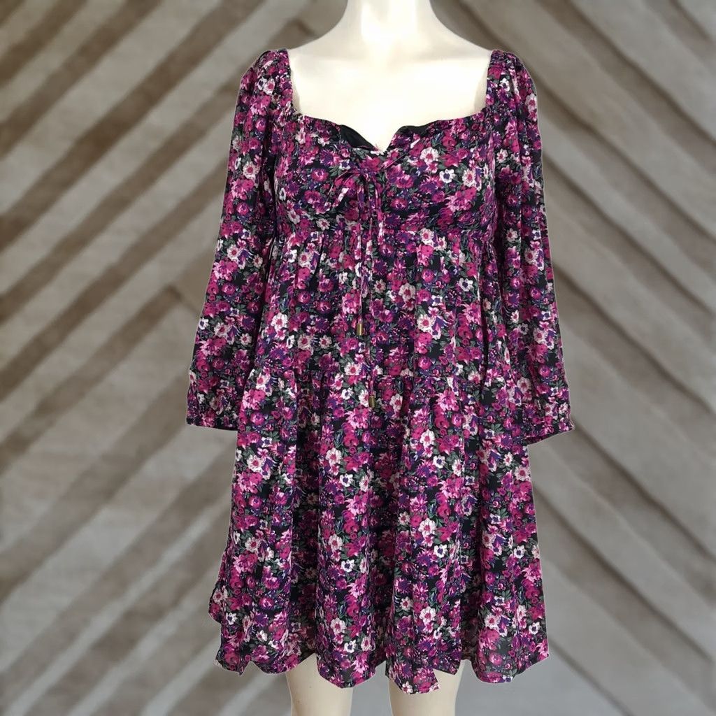 Vintage ENTRO Dress Women's Small Floral Long Sleeve Shift Polyester Ties At Neck Size S / US 4 / IT 40 - 1 Thumbnail