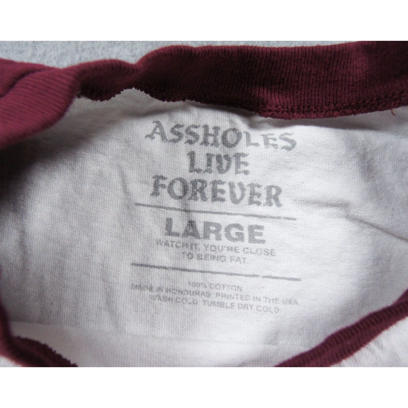 Olive Assholes*s Live Forever Shirt Mens Large White Ragle 3/4 Sleeve Streetwear Adult Size US L / EU 52-54 / 3 - 6 Thumbnail