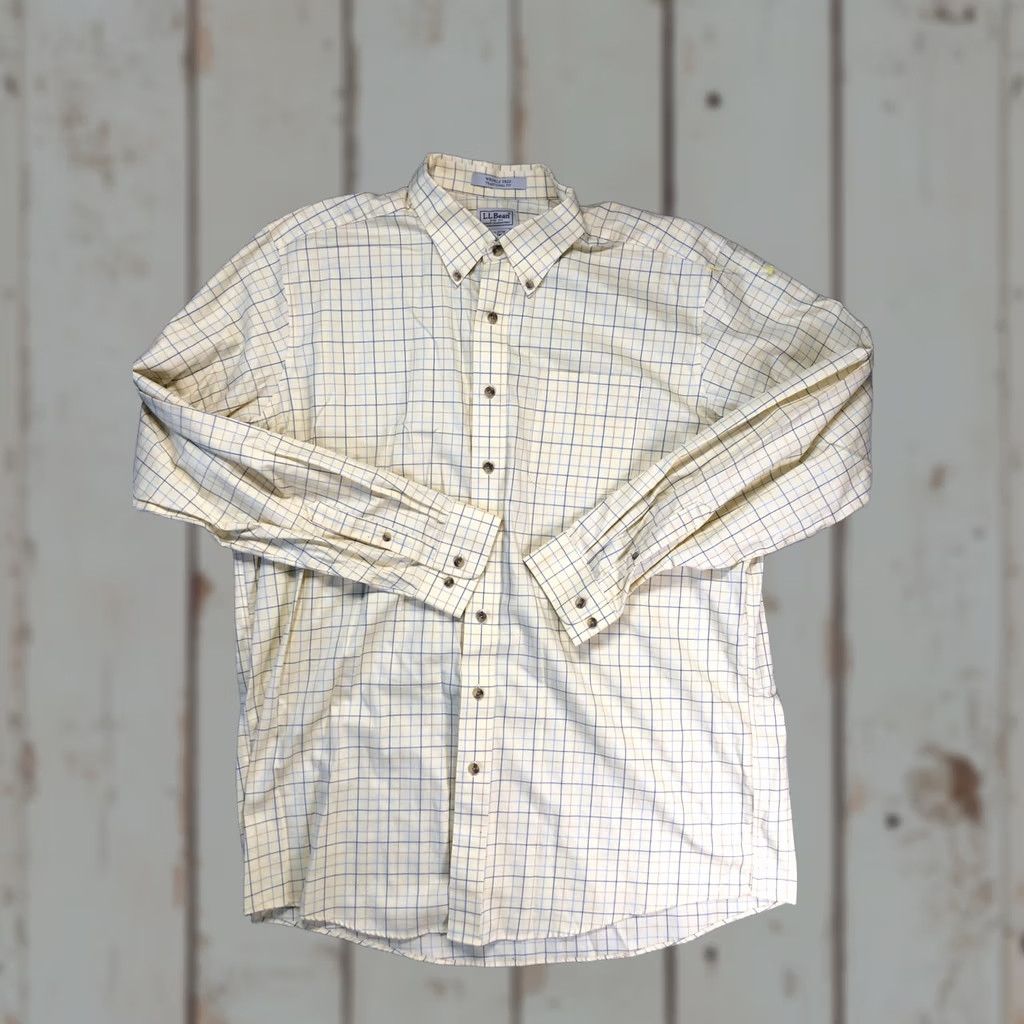 Vintage L.L. Bean Dress Shirt Mens XLT Yellow Check Wrinkle Free Button-Down Classic Fit Size 46R - 1 Thumbnail