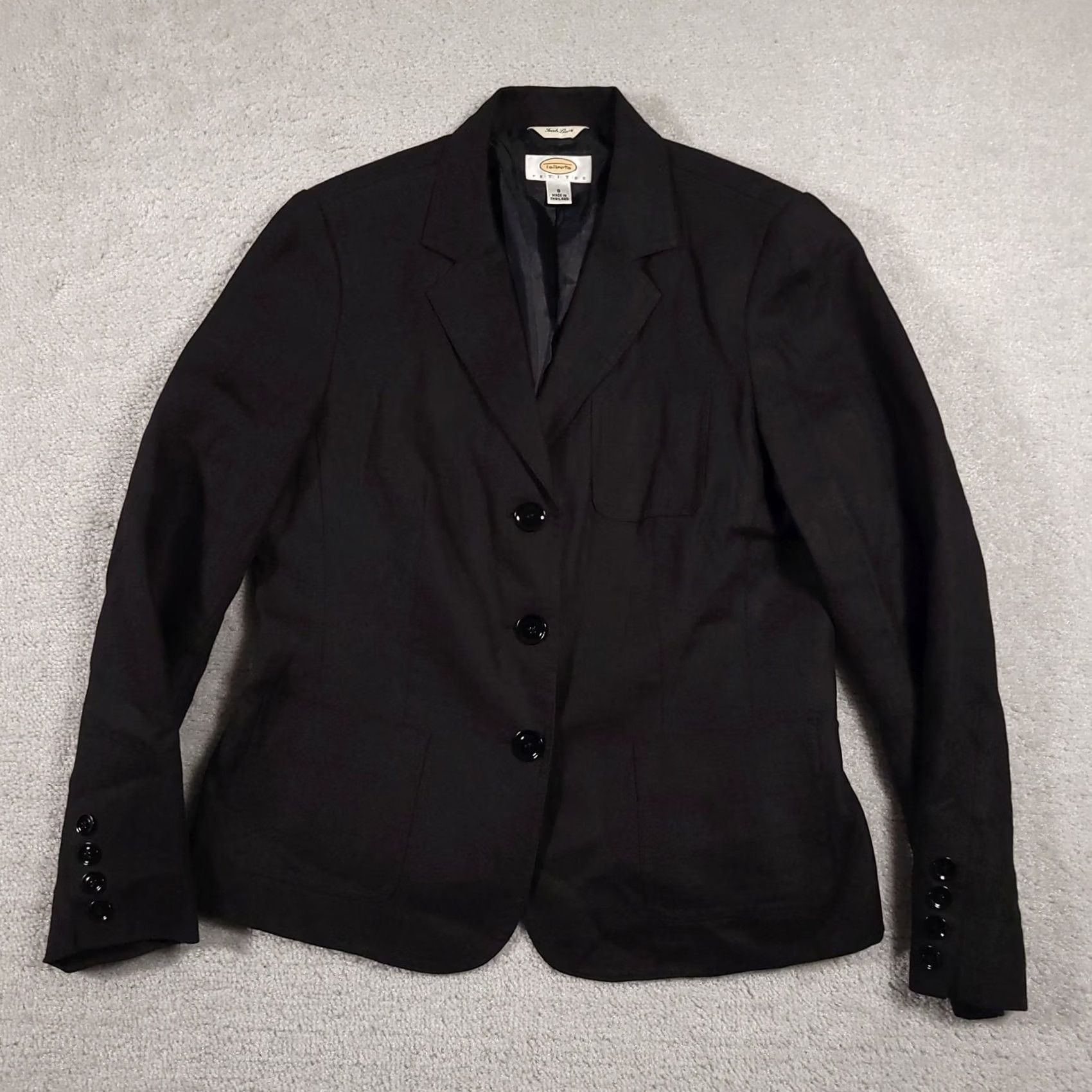 Talbots VINTAGE Talbots Blazer Womens 8 Black Linen Petite Button Front Career Jacket Pockets Size M / US 6-8 / IT 42-44 - 2 Thumbnail