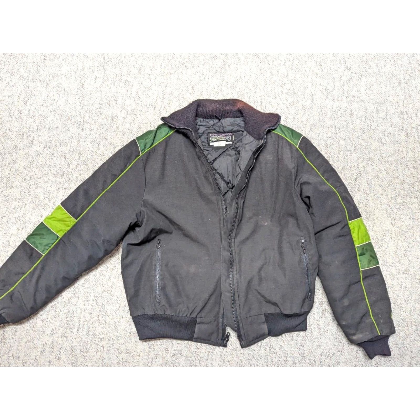 Vintage VINTAGE Arctic Cat Jacket, Bomber, Satin, Poly/Cotton, Insulated, Black Green, XL, Men, 1970s, snowmobile coat Size US XL / EU 56 / 4 - 5 Thumbnail