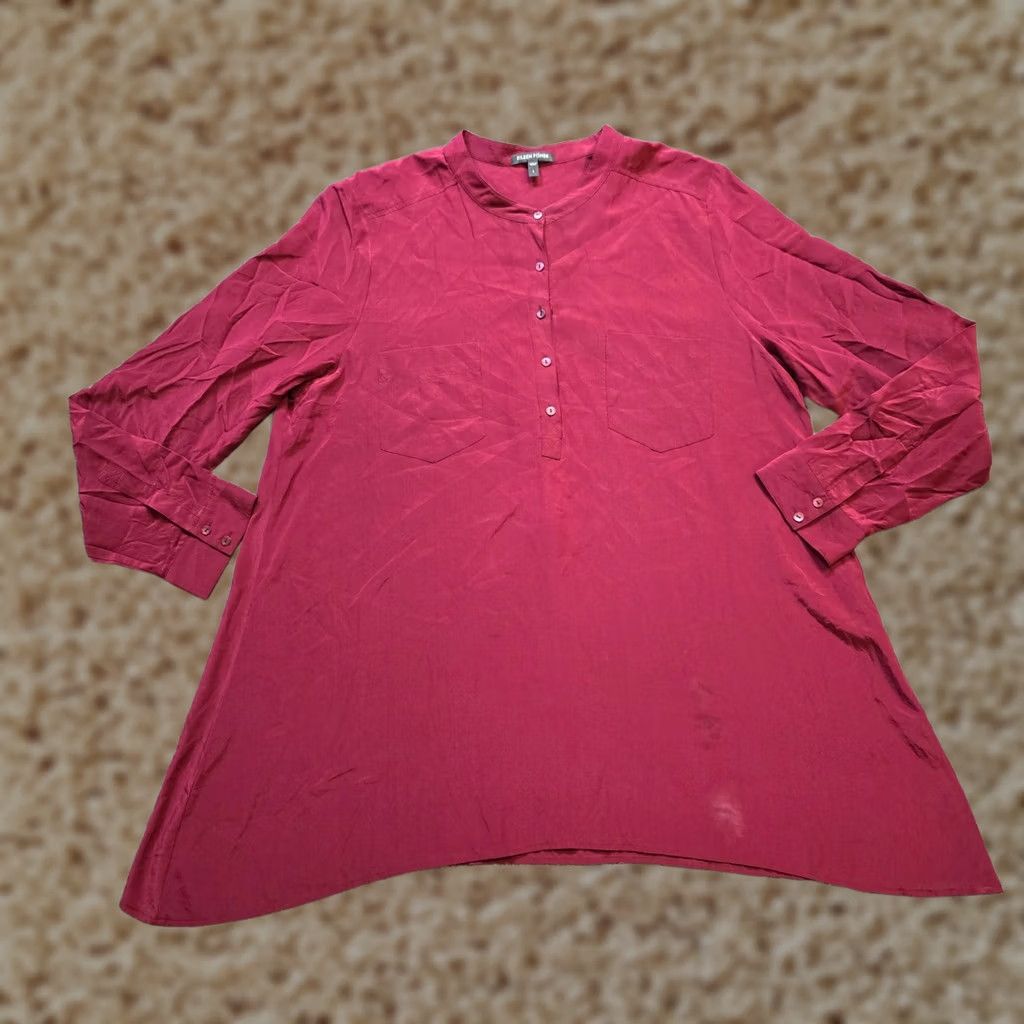 Eileen Fisher Eileen Fisher Top Womens L Red Tunic Silk Long Sleeve Lightweight Career Size L / US 10 / IT 46 - 1 Thumbnail