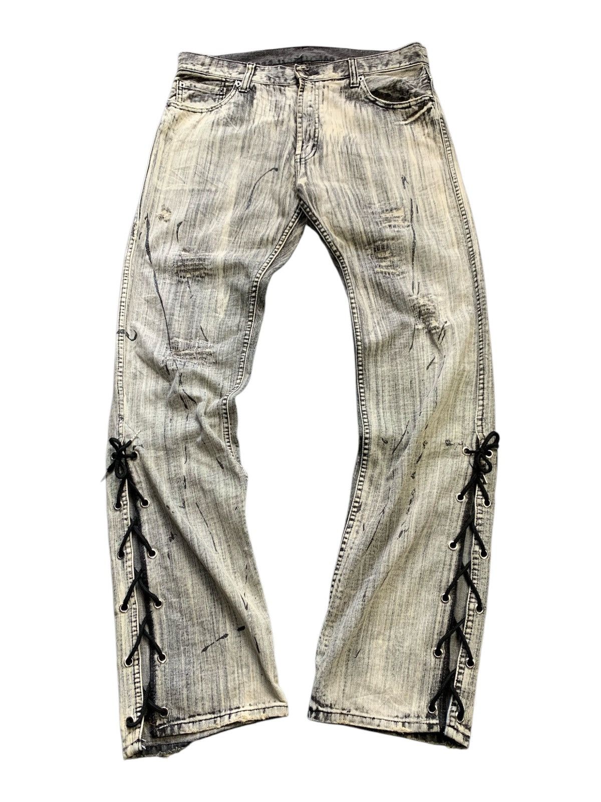Le Grande Bleu (L.G.B.) Lace up flared splater vkei style japanese brand Size US 34 / EU 50 - 7 Thumbnail