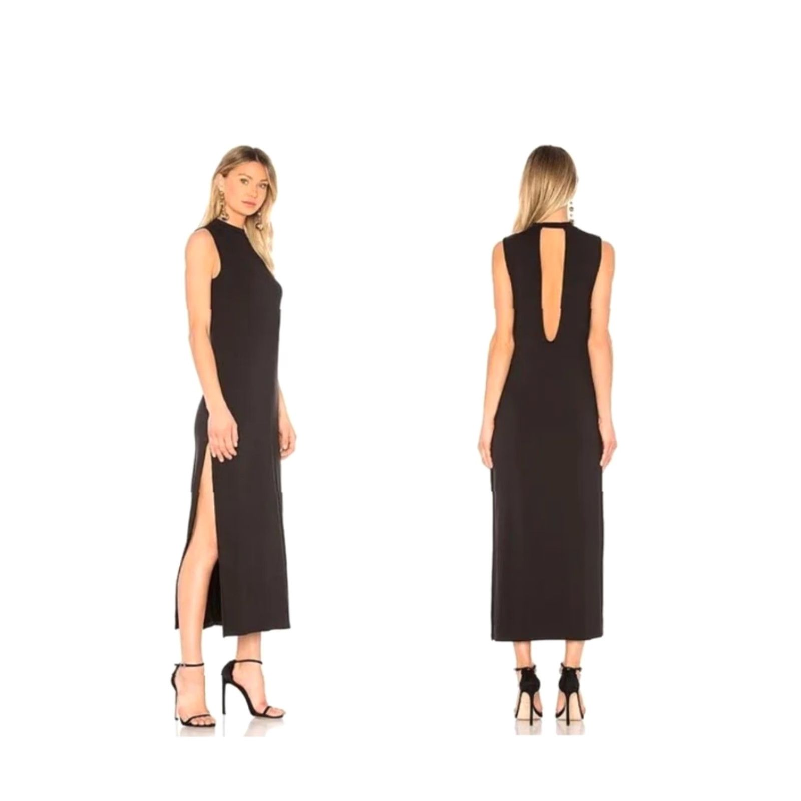 BB Dakota BB Dakota Sasha Maxi Dress Mock Neck Open Back Black L NWT Womens Maxi Dress Sleeveless Open Side Slit Rayon 90s? Size L / US 10 / IT 46 - 3 Thumbnail