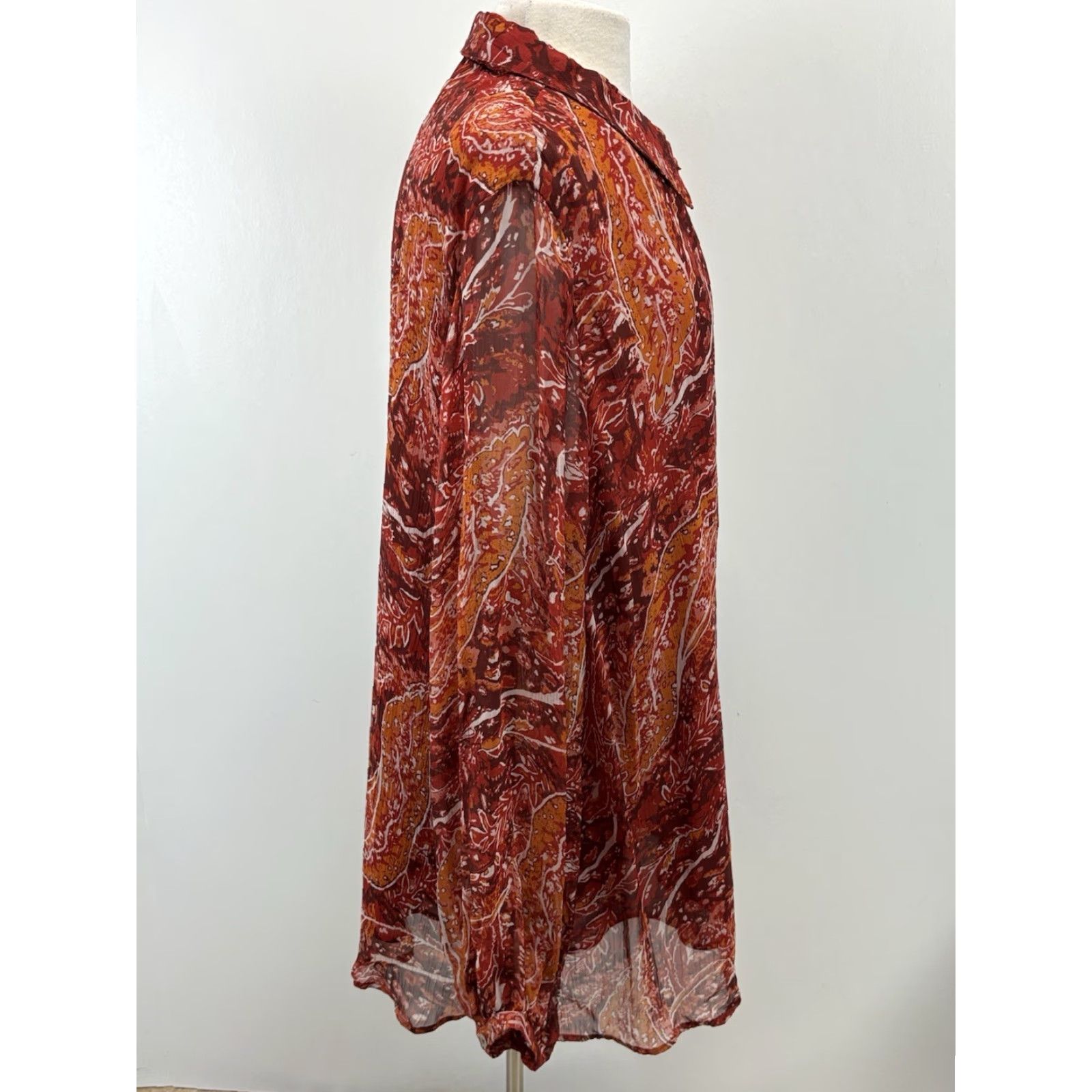 Soft Surroundings Soft Surroundings Cheya Blouse Adult 3X Plus Red Paisley Sheer Long Sleeve Tunic Womens Size XXL / US 16-18 / IT 52-54 - 4 Thumbnail