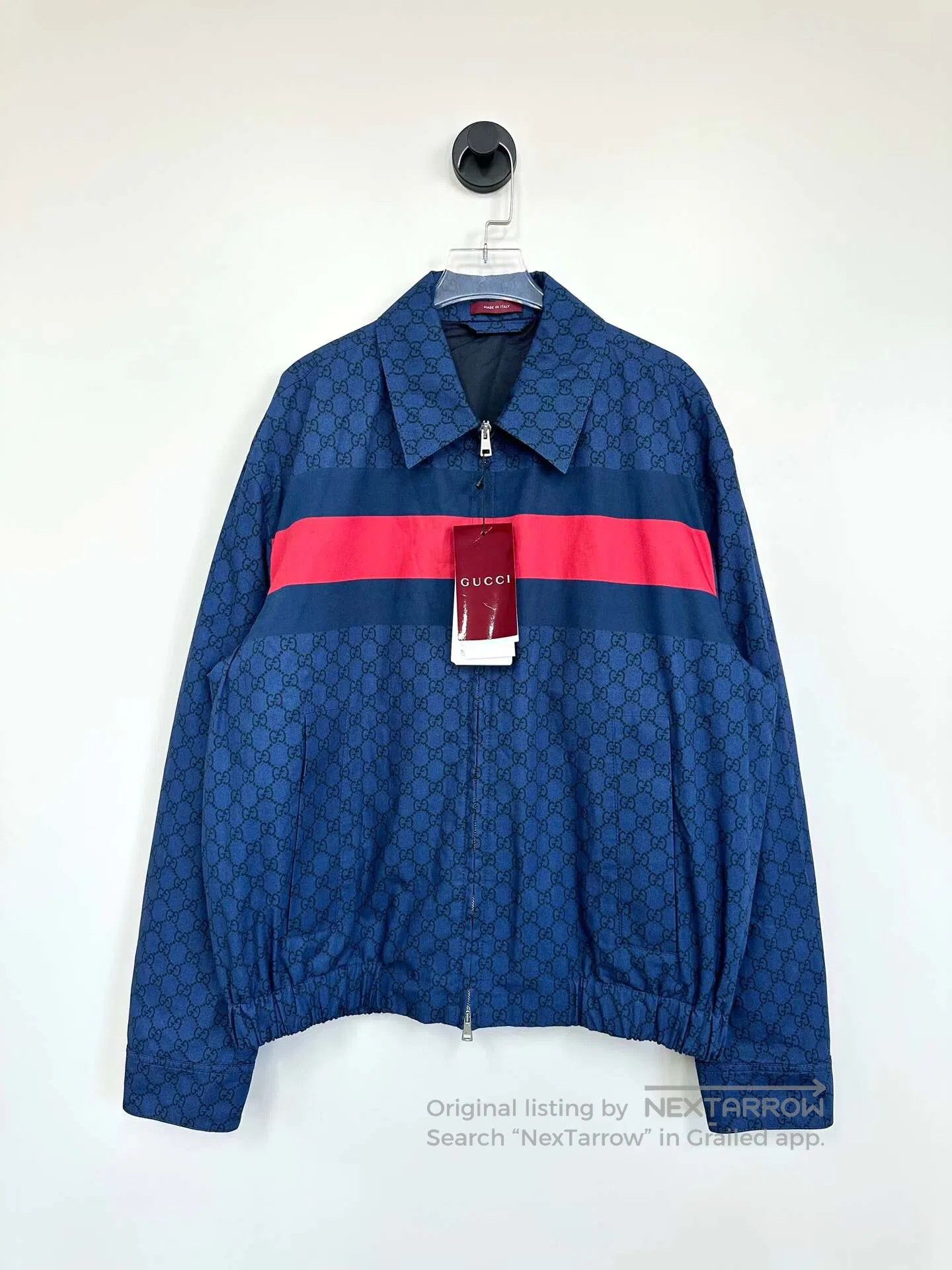Gucci Guicci Dark Blue Full Print Logo Zip-up Jacket| Size US S / EU 44-46 / 1 - 1 Thumbnail