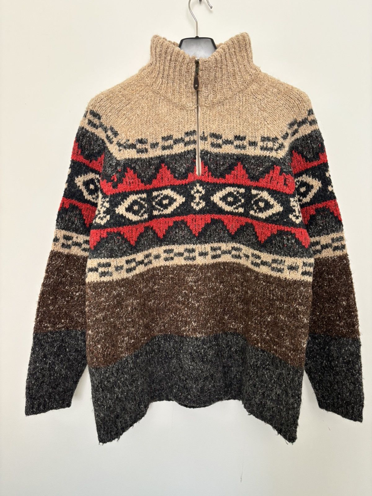 Marlboro Vintage Marlboro Classics Wool Pattern Knit Quarter Sweater Size US L / EU 52-54 / 3 - 1 Thumbnail