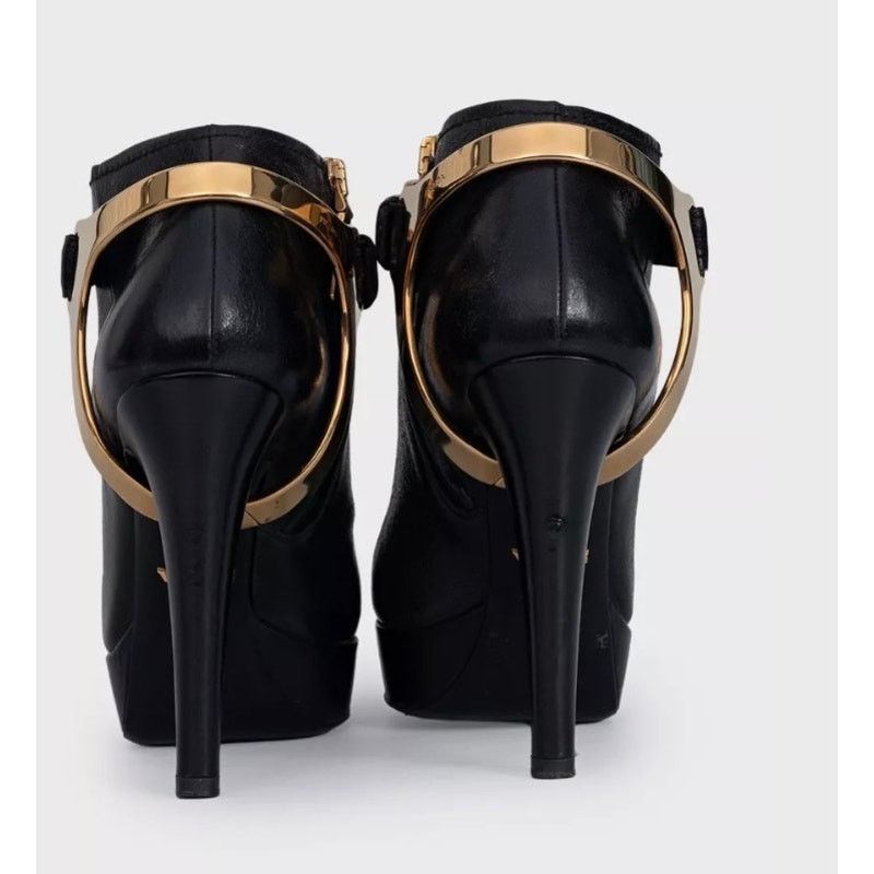 Prada Prada Black Leather Ankle Boots with Gold Hardware, Size 36 Size US 6 / IT 36 - 4 Thumbnail