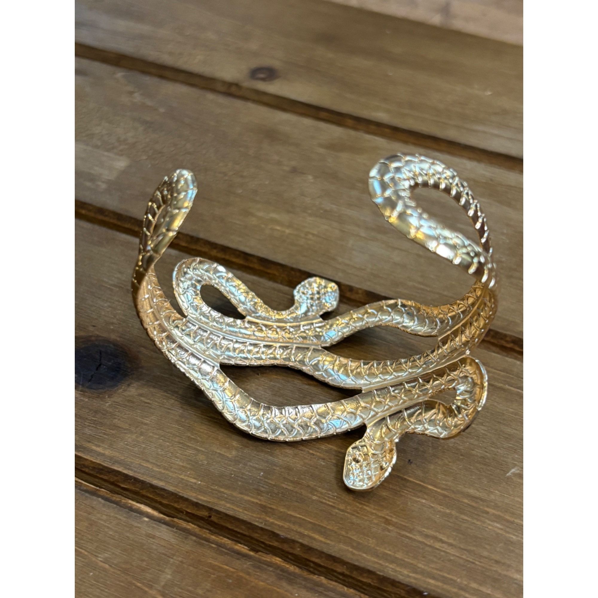 Other Gold Snake Cuff Bracelet Adjustable Size Textured Design Size ONE SIZE - 5 Thumbnail
