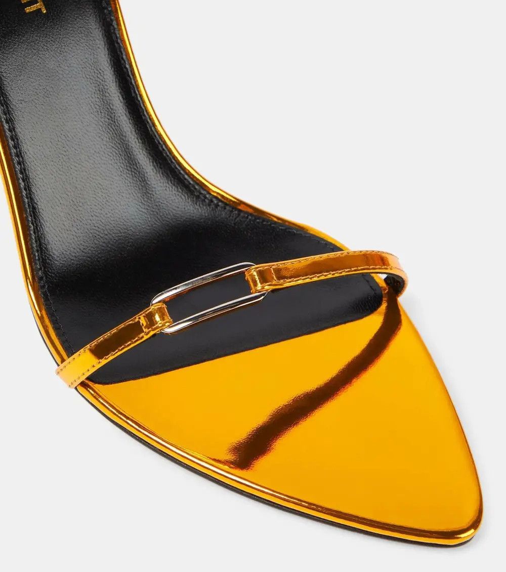Saint Laurent Paris oc11z1225 775116 Kitty Sandals in Metallic Leather in Orange Size US 6.5 / IT 36.5 - 4 Thumbnail
