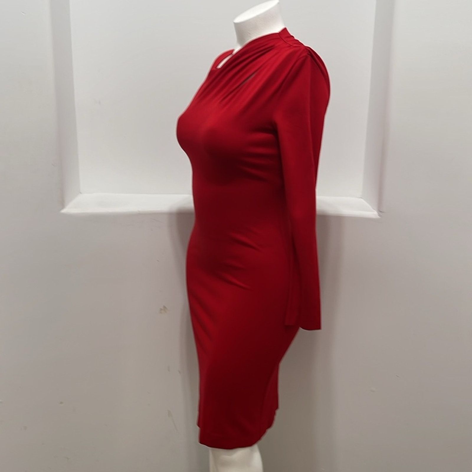 Escada Escada Red Neck Cut Out Sheath Dress Designer Size 38 Size L / US 10 / IT 46 - 7 Thumbnail