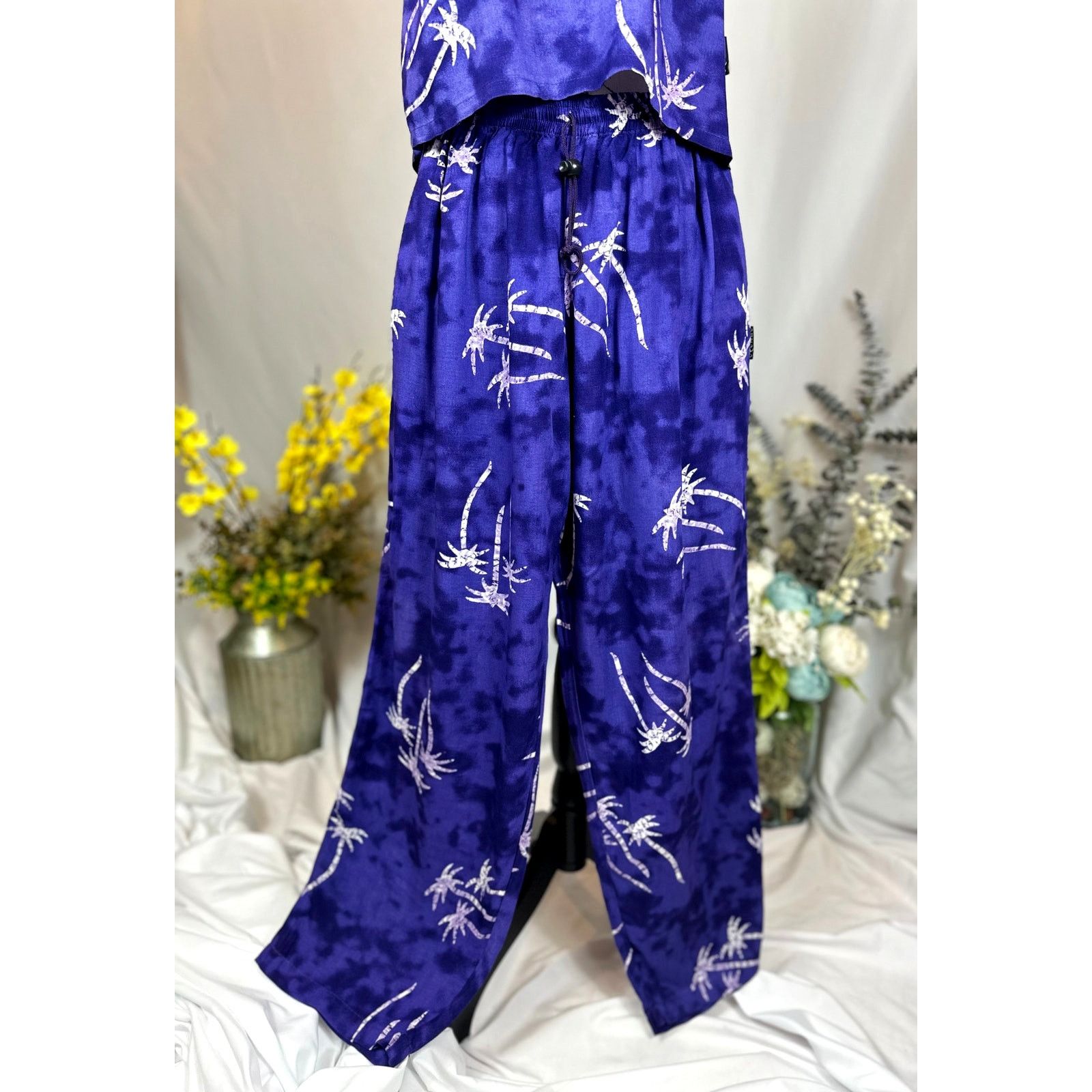Other 2 Piece Island Ready Crop Top Matching Pants Palm Trees L Size 34" / US 12 / IT 48 - 7 Thumbnail