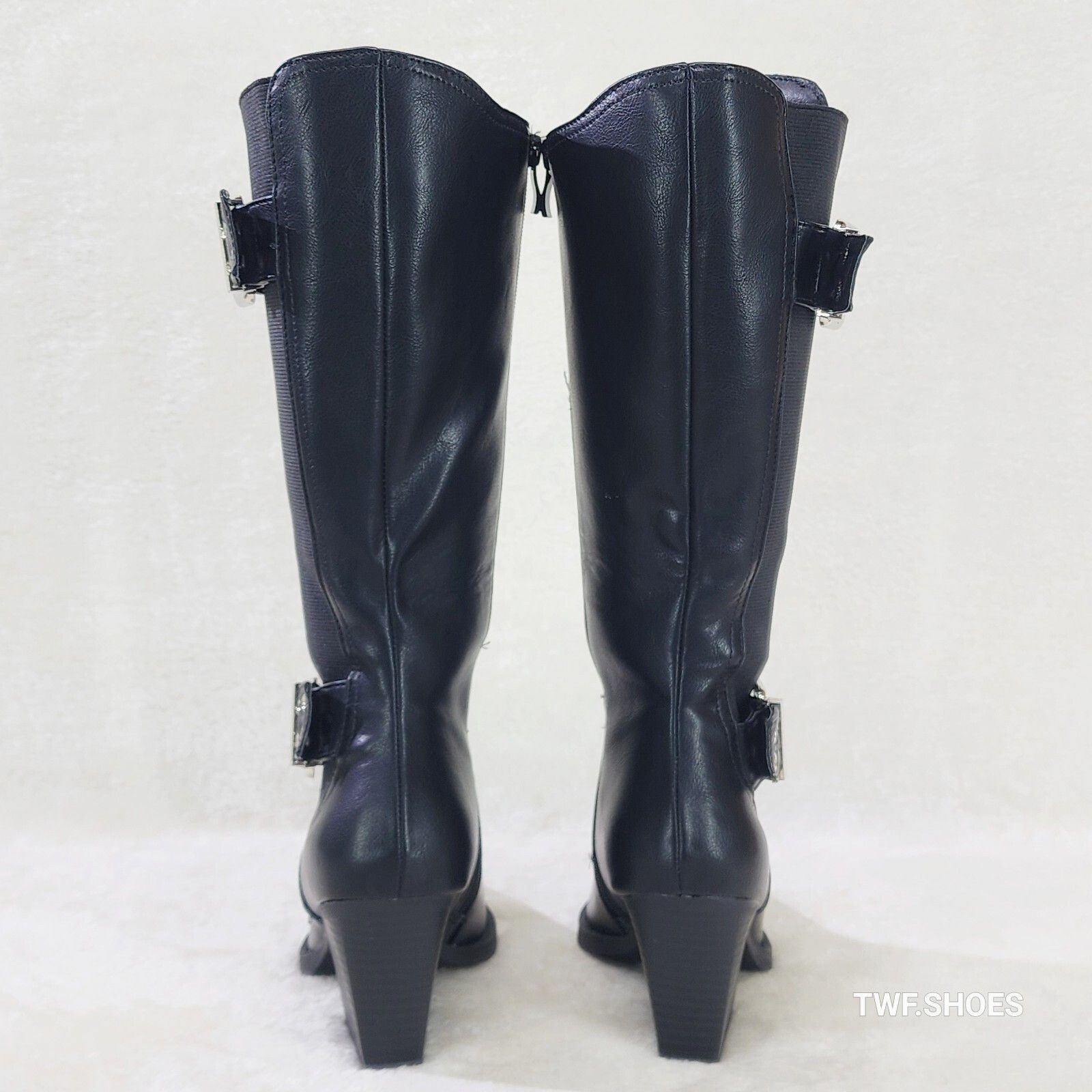 Other Flexi Jet Black Faux Leather Elastic Panel Cowgirl Country W Size US 9 / IT 39 - 4 Thumbnail