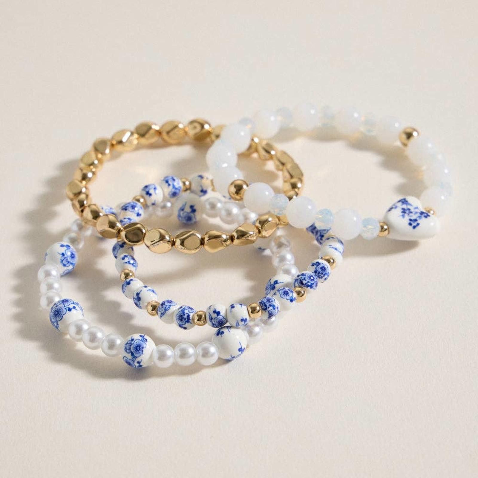 Other Blue Floral Beaded Bracelet Set Size ONE SIZE - 1 Thumbnail