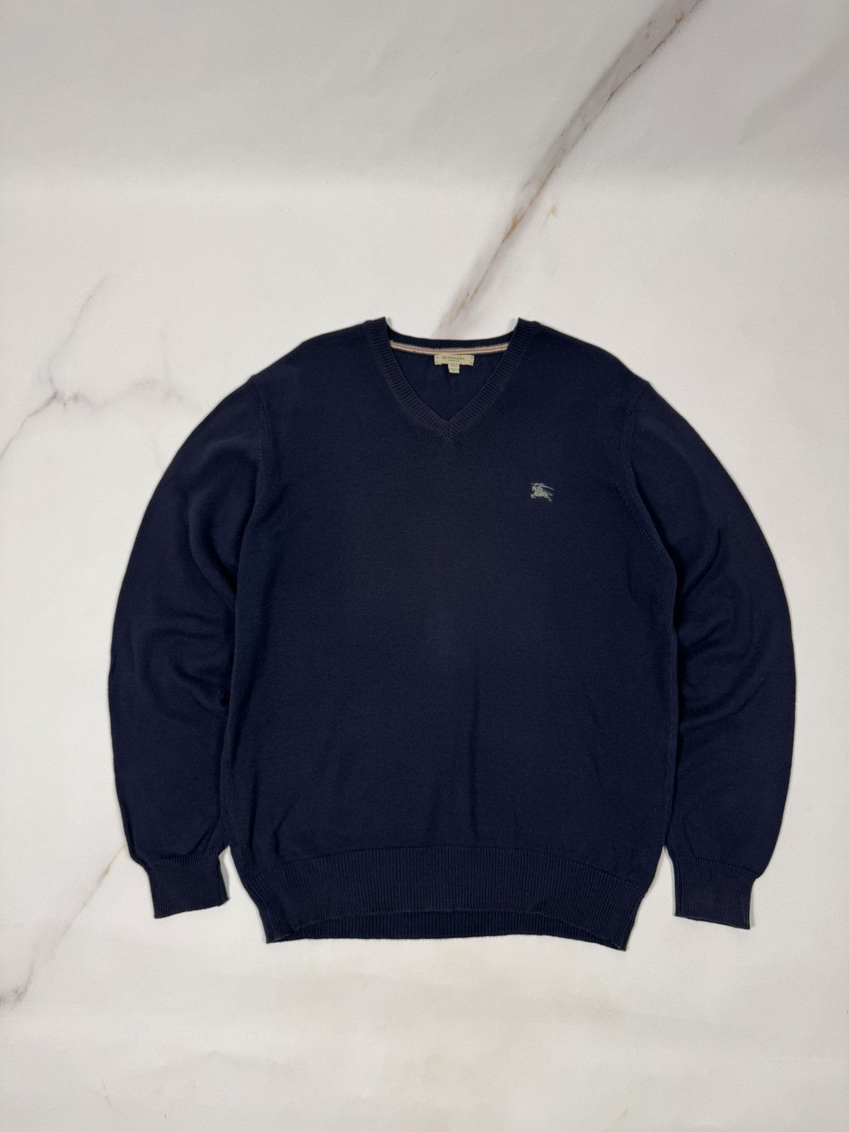 Burberry Vintage Burberry V-neck Dark Blue Sweater Size US L / EU 52-54 / 3 - 1 Thumbnail