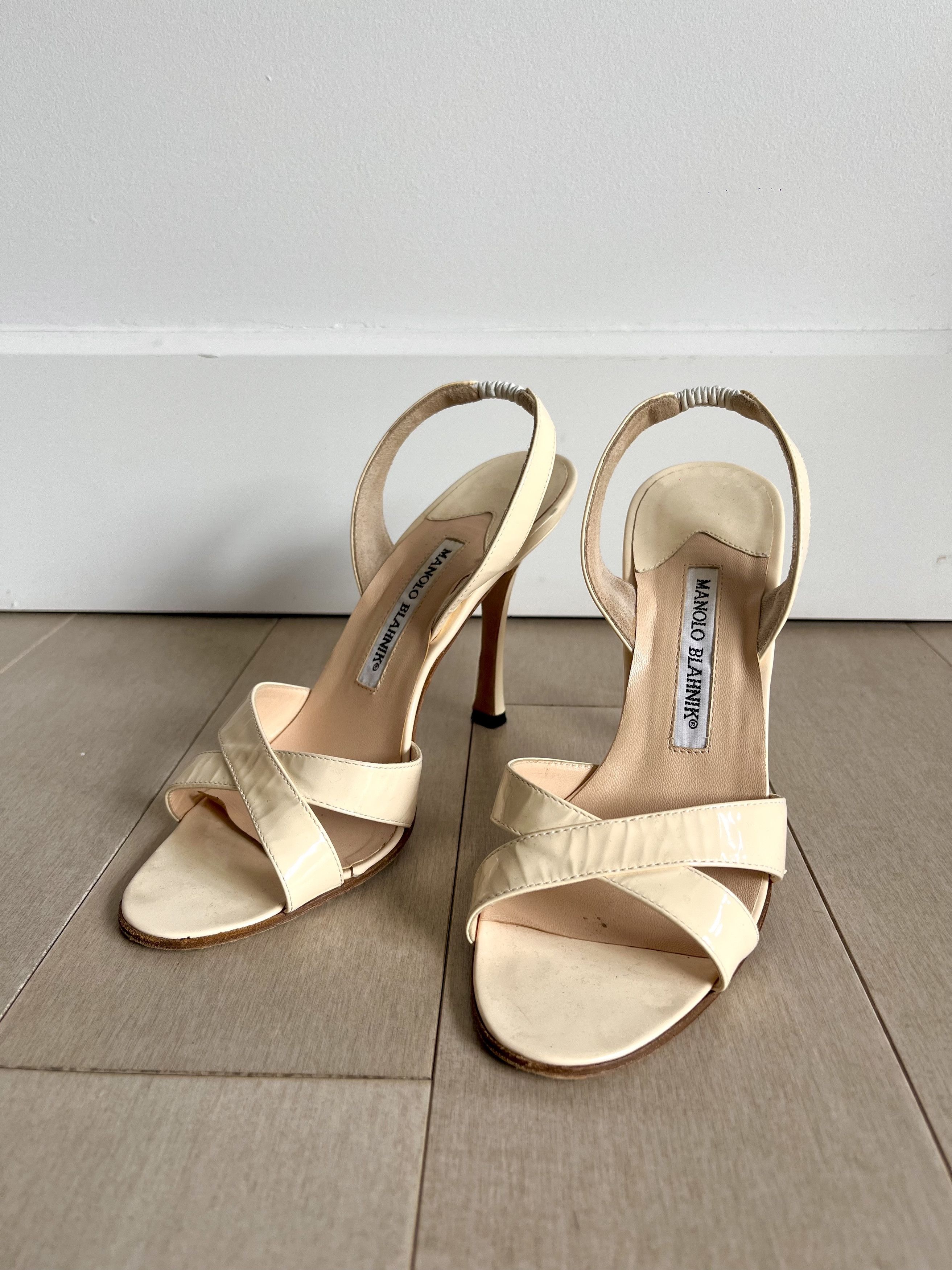 Manolo Blahnik Open Toe Cream Shoes Vintage Designer Shoes