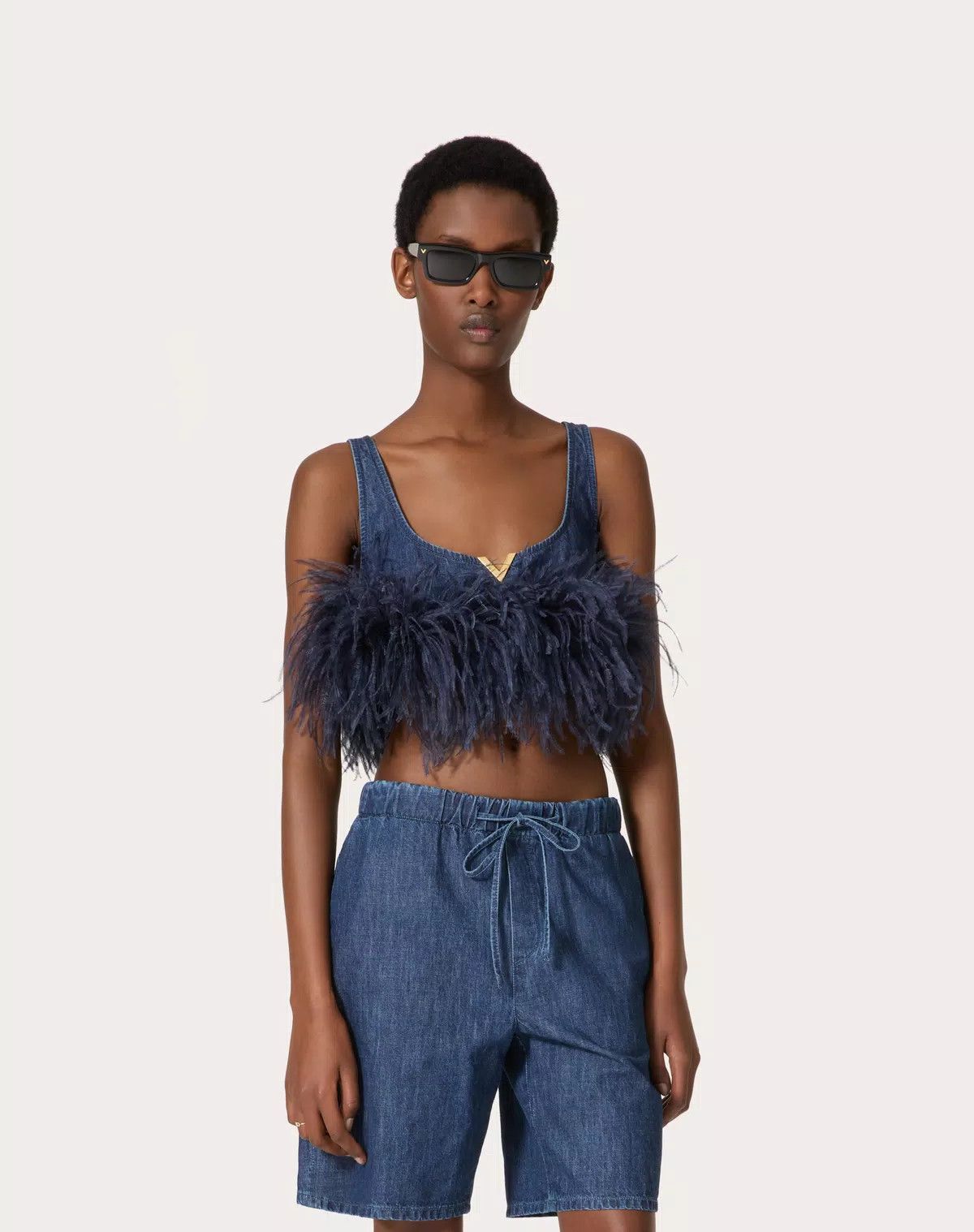 Valentino o1s1wg110526 Chambray Denim Top in Blue Size S / US 4 / IT 40 - 4 Thumbnail