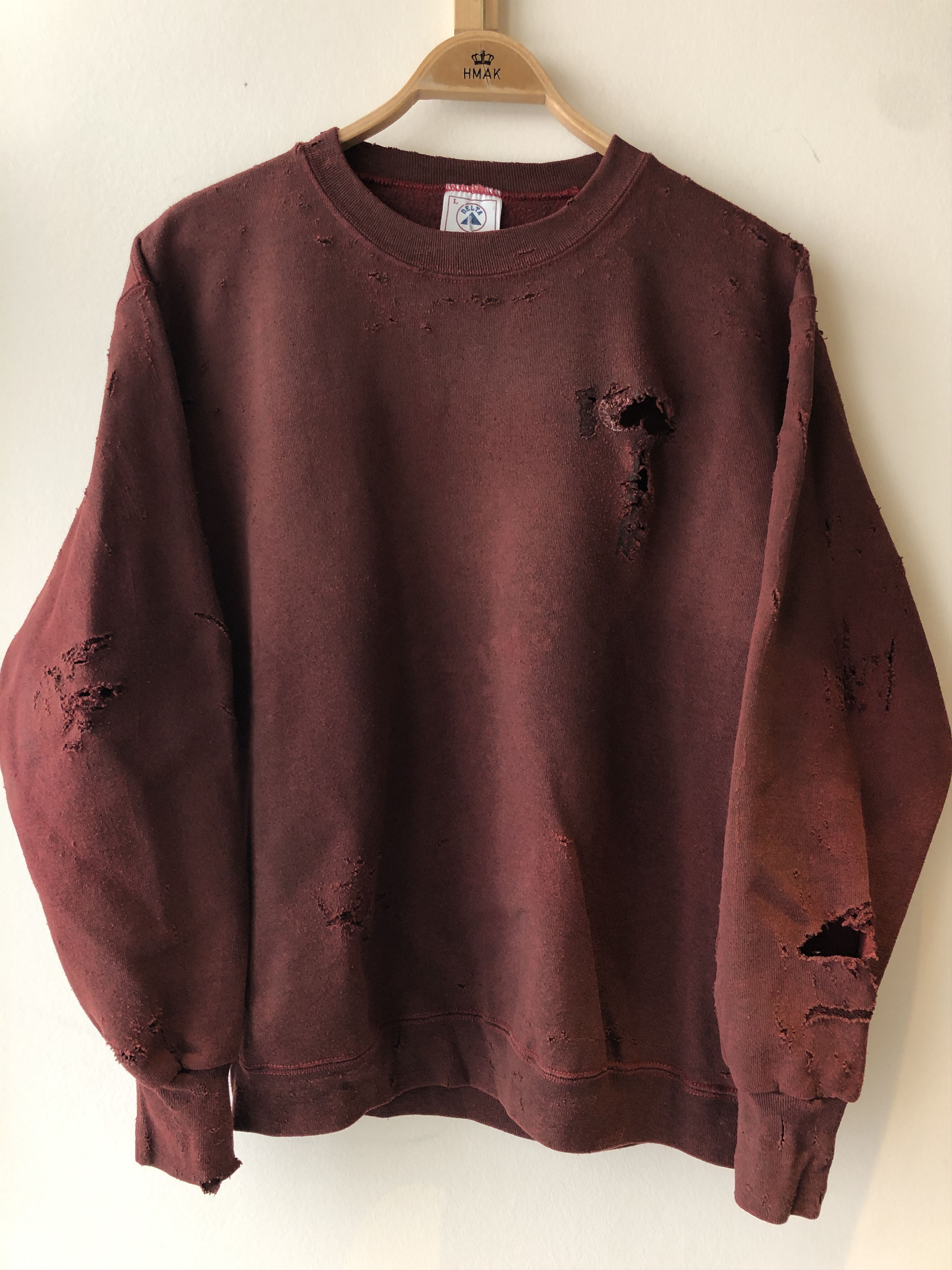 image of Acne Studios x Kapital Made In Usa - Crash Distressed Crewneck in Red/Brown, Men's (Size Large)