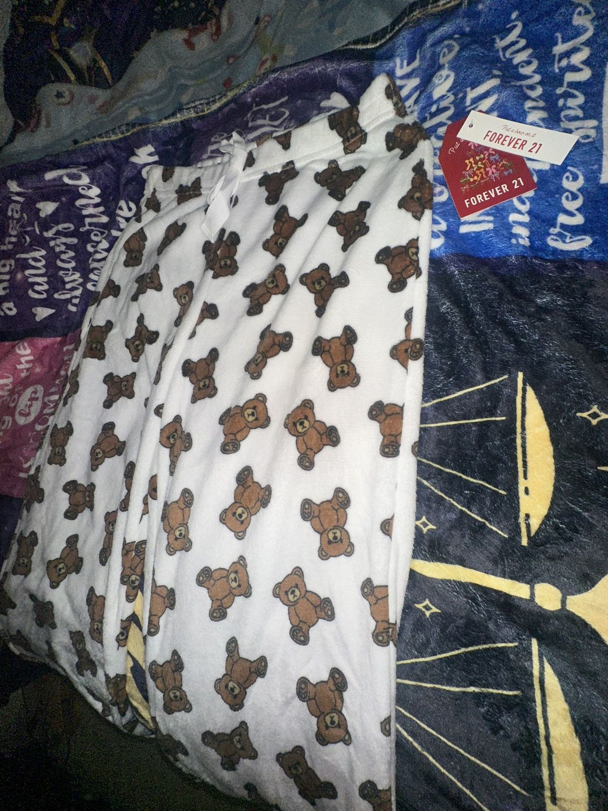 Forever 21 Forever21 “Put a Bow On It” Pajama Pants w/ Teddy Bear Print Size 34" / US 12 / IT 48 - 2 Thumbnail