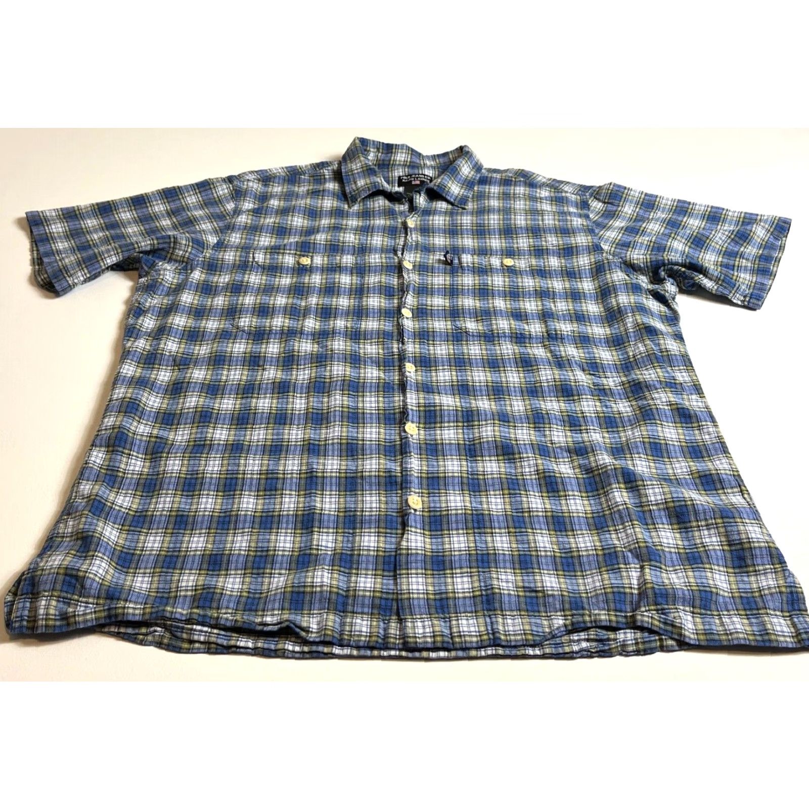 Polo Ralph Lauren VINTAGE Polo Jeans Co. Ralph Lauren Short Sleeve Button-Up Shirt Plaid Sz L Men's Button-Up Old School 90s Retro Blue Cotton Polo Ralph Lauren Shirt Size US L / EU 52-54 / 3 - 4 Thumbnail