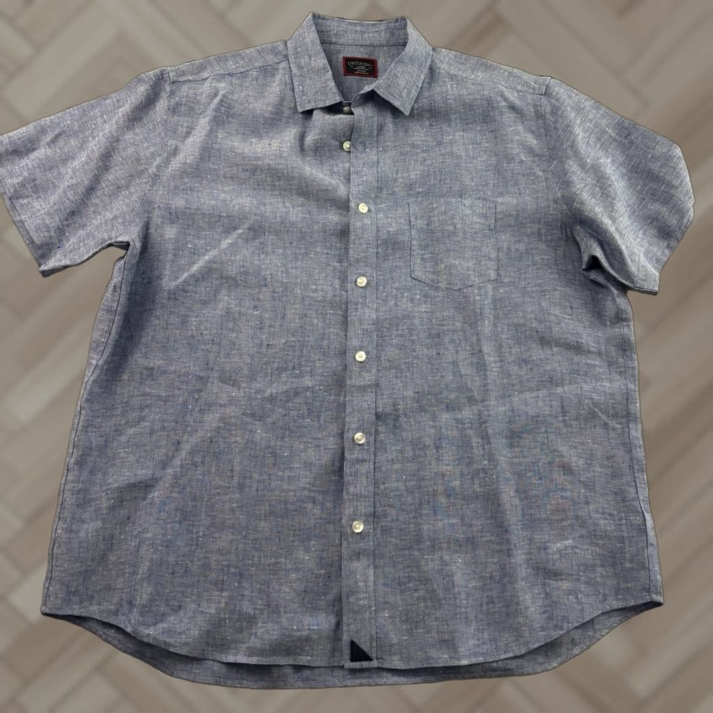 UNTUCKit UNTUCKit Cameron Short Sleeve Linen Wrinkle Resistant Button Shirt Men's Large Blue Size US L / EU 52-54 / 3 - 1 Thumbnail