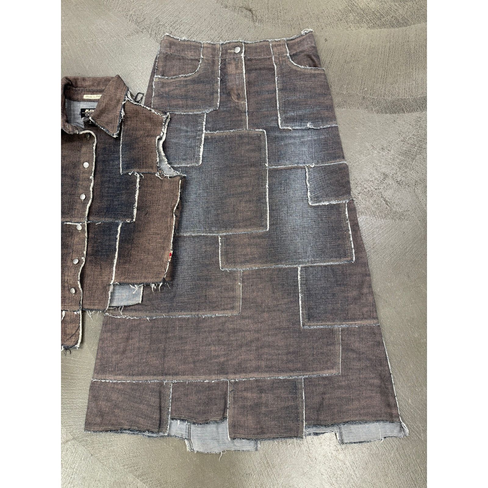 Jean Paul Gaultier 2000s Jean Paul Gaultier denim patchwork set top long skirt Size 29" - 4 Thumbnail
