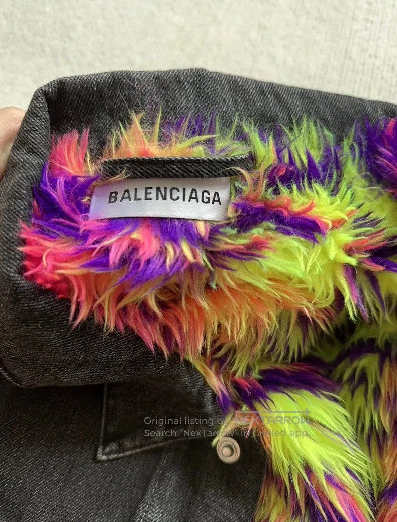 Balenciaga Balenciaga Colorful Fur Denim Jacket . Size US L / EU 52-54 / 3 - 3 Thumbnail