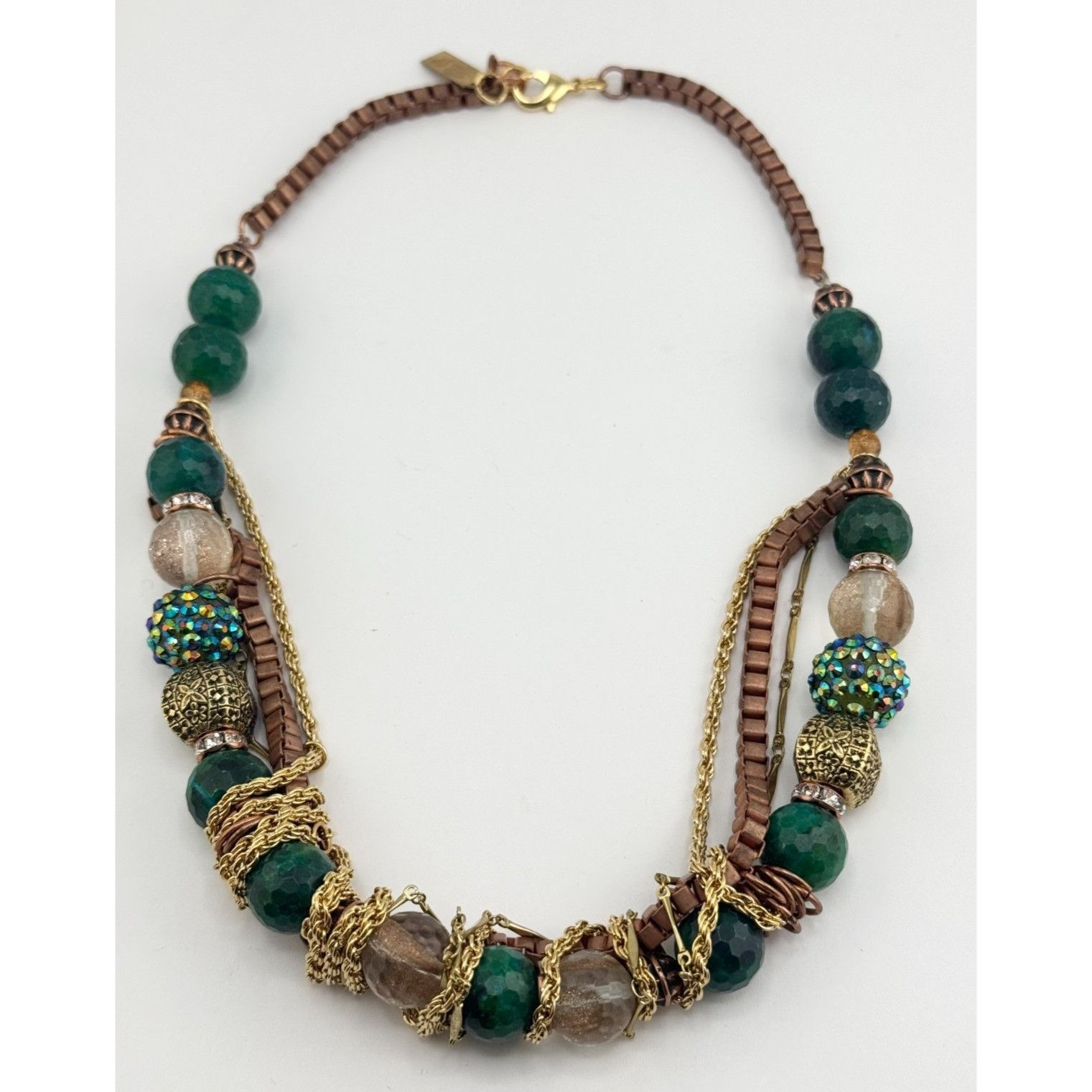 Vintage Vintage green crystal glass and rhinestone chain collar neck Size ONE SIZE - 1 Thumbnail