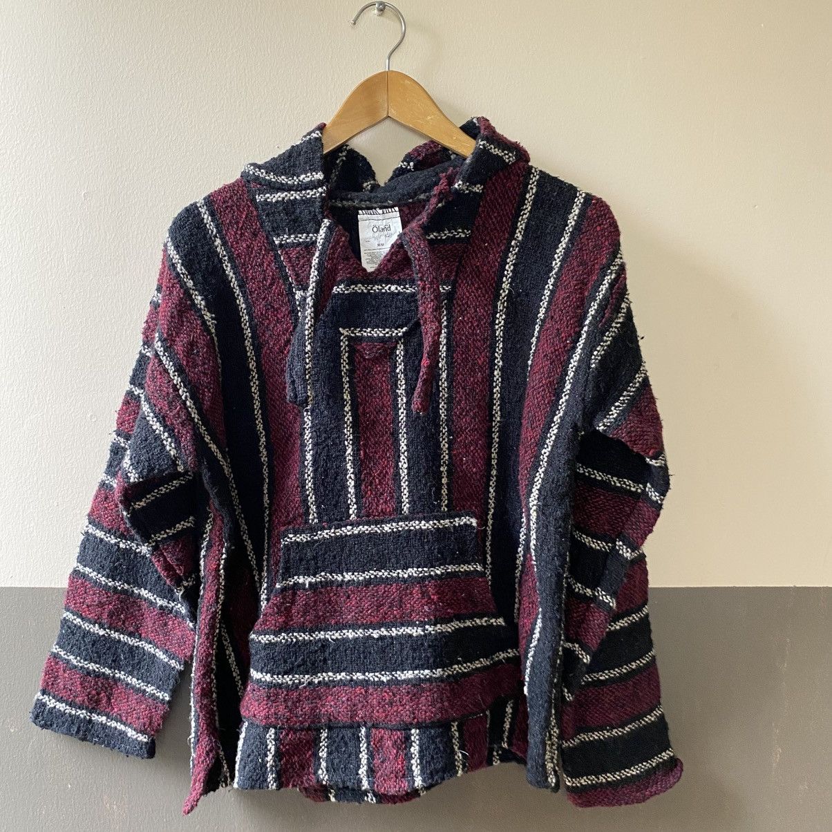 Vintage Burgundy & Navy Striped Baja Hoodie Pullover Size US M / EU 48-50 / 2 - 11 Thumbnail