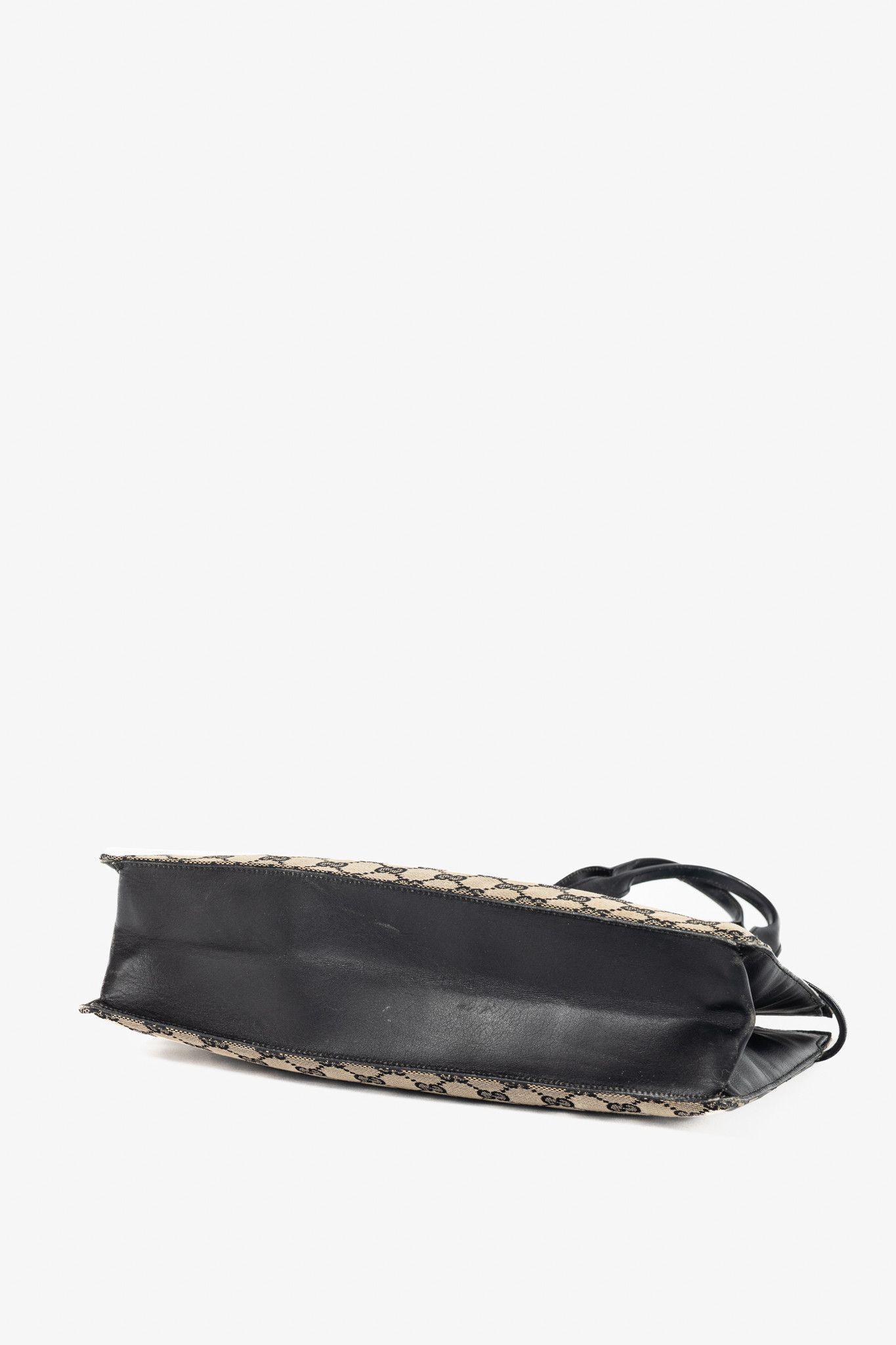 Gucci Gucci Khaki GG Canvas Black-Leather Drawstring Tote Size ONE SIZE - 5 Thumbnail