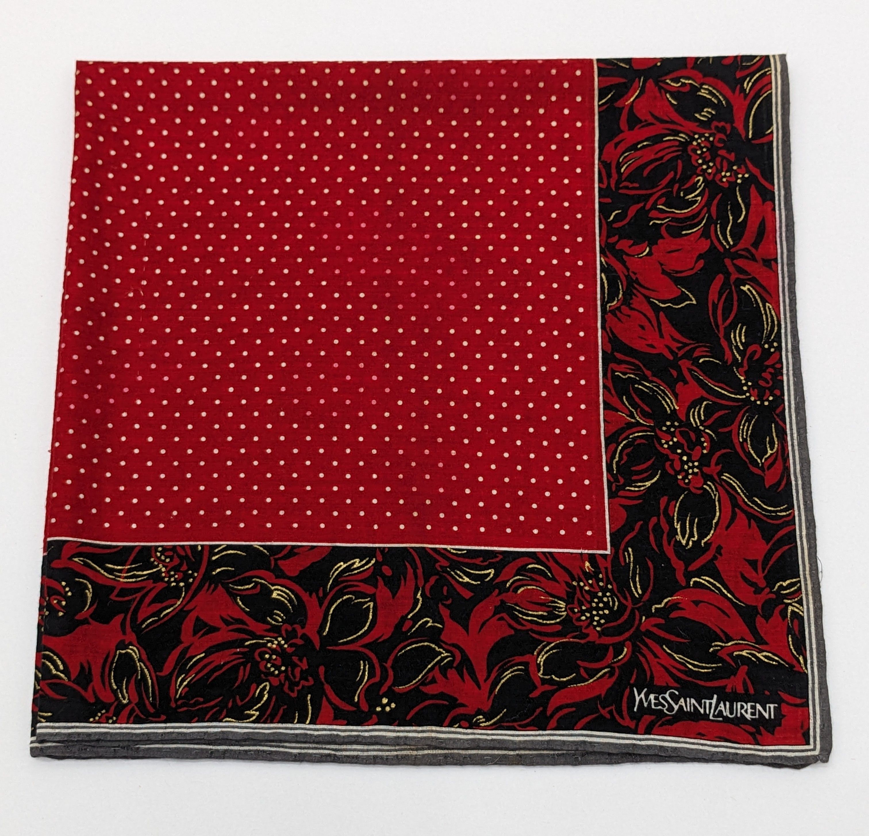 Yves Saint Laurent Yves Saint Laurent Silk Handkerchief Red Polka Dot Black Size ONE SIZE - 1 Thumbnail