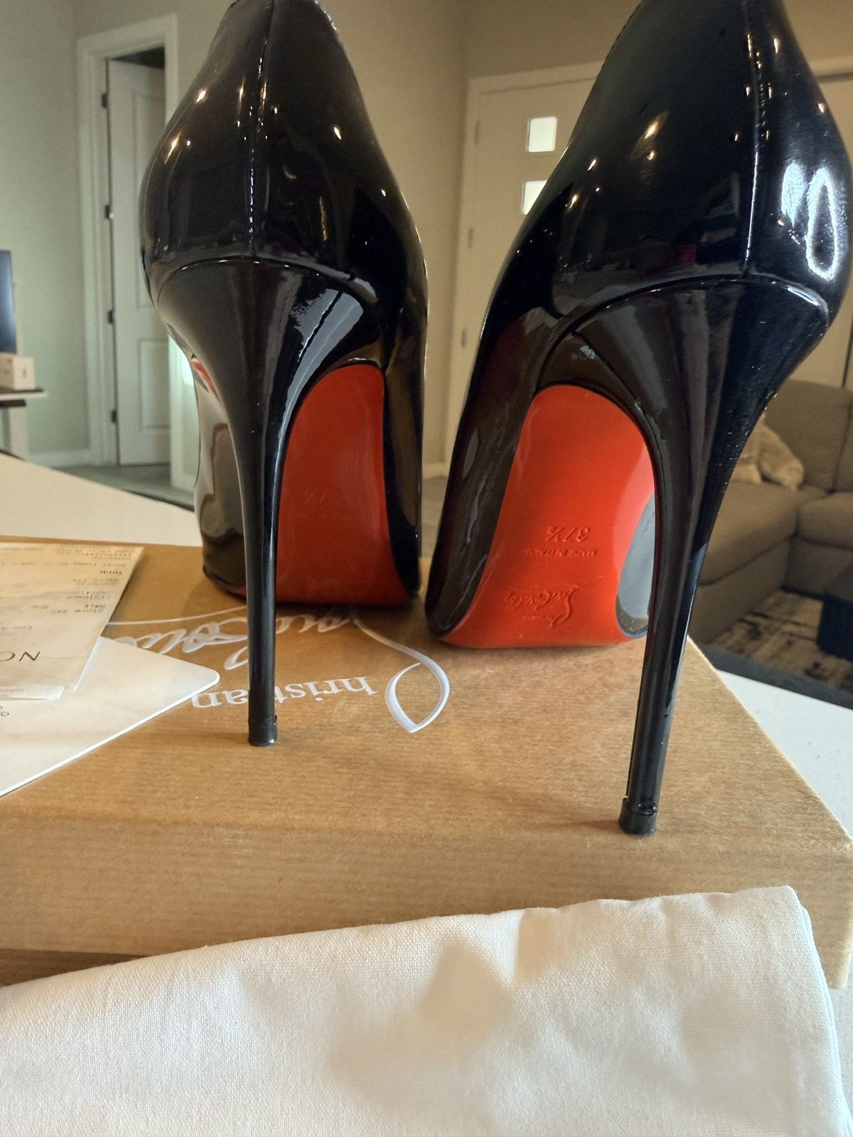 Christian Louboutin CL Pigalle patent leather 100mm size 37.5 louboutin Size US 7.5 / IT 37.5 - 3 Thumbnail